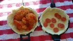 Putting together a Pepperoni & Chicken Nugget Pudgy Pie